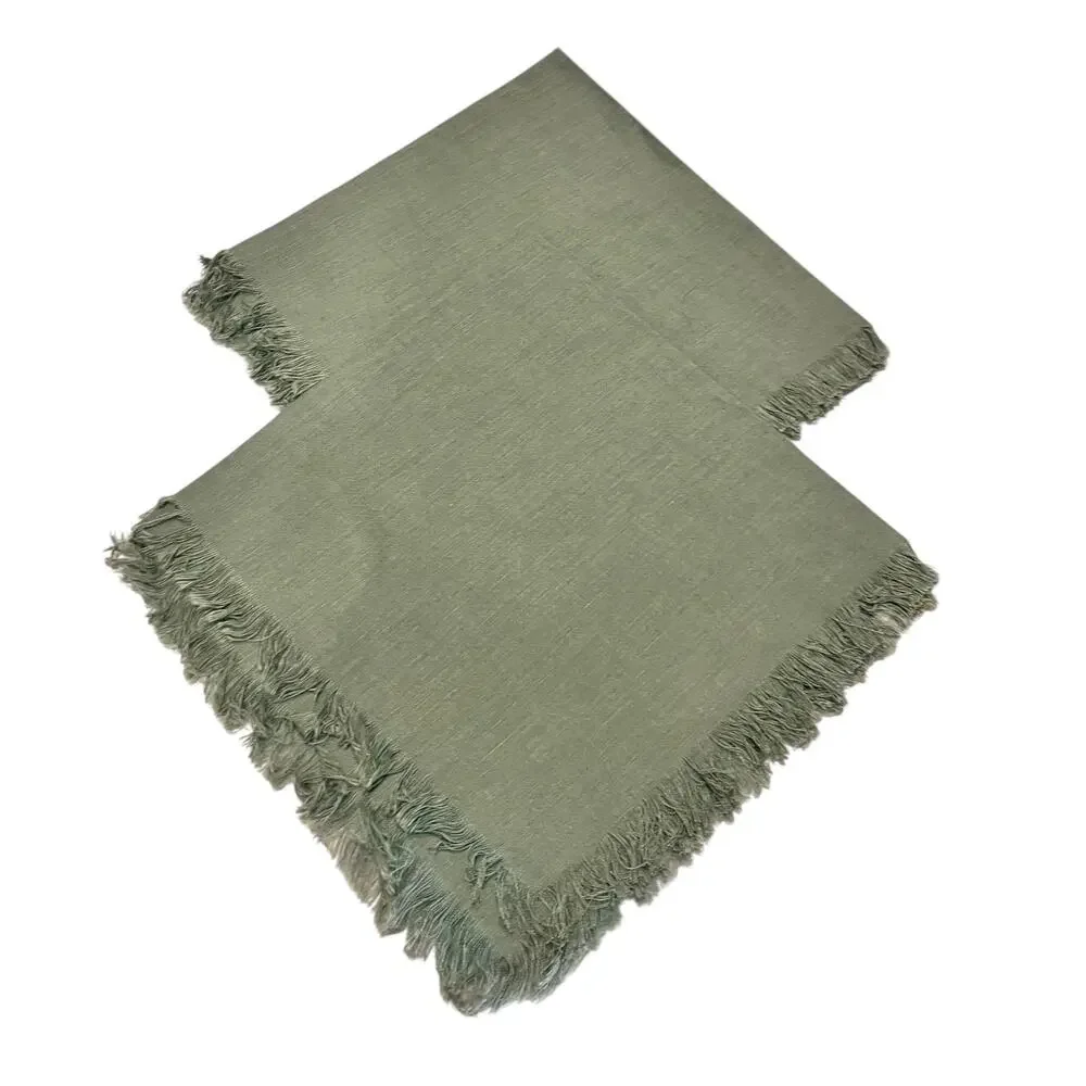 Vintage Set of 7 Dinner Linen Napkins Neutral Colors Fringed Farmhouse Boho